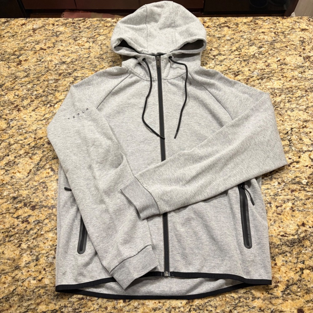 Tesla Mens Chill Full Zip Hoodie Heather Gray XL Sweatshirt Raglan Activewear ws
